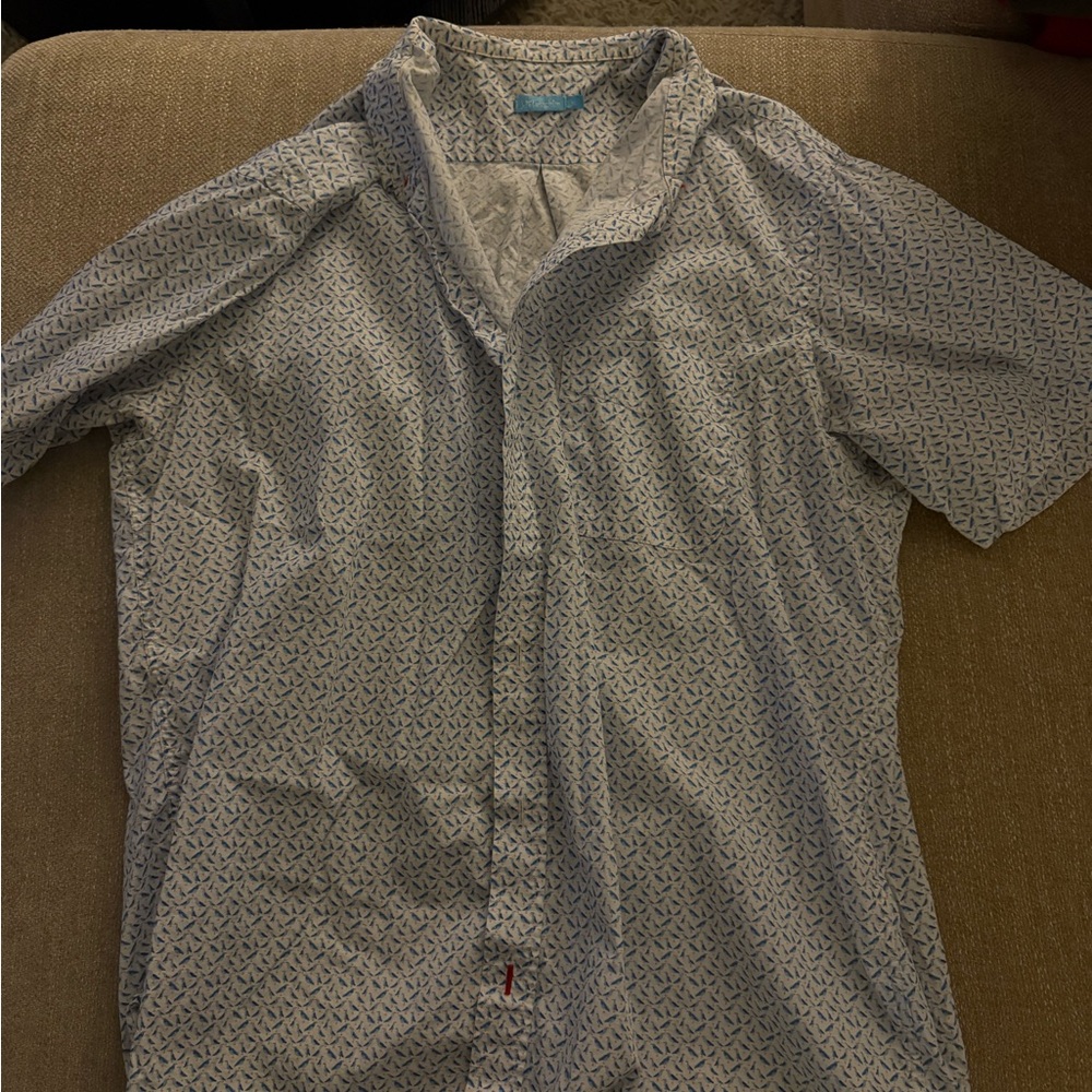 J. McLaughlin Light Blue Geometric Shirt